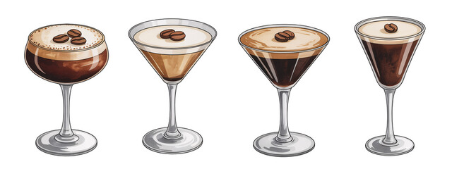 Elegant Coffee Cocktails Espresso Martini Variations Gourmet Drinks Menu Design, transparent background