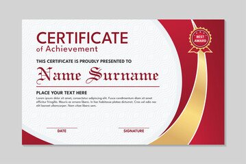 Modern red gold achievement certificate design template