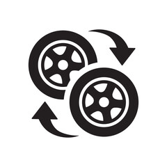 Car wheel change icon. Symbol of rotation and tire replacement. Vector illustration.