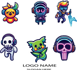Cartoon Characters & Fun men, Woman and Children, logo icon vector .