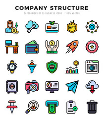 Company Structure Icons Pack Lineal Color Style. Vector illustration.