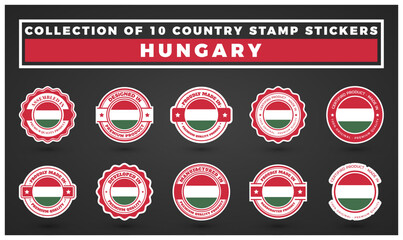 Hungary Country Stamp Stickers. 10 Premium Quality Vector Designs