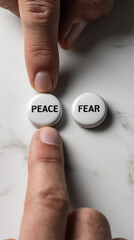 Choosing Peace Over Fear – Minimalist Concept with Finger Pressing Button