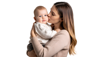 Tender Moment Between Mother and Infant  Kiss of Love, Transparent Background PNG