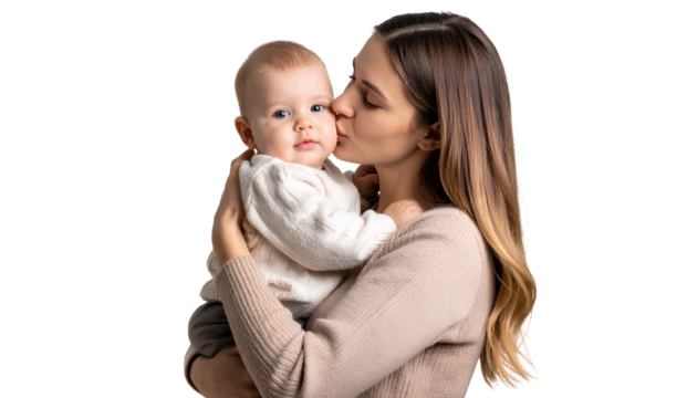 Tender Moment Between Mother and Infant Kiss of Love, Transparent Background PNG