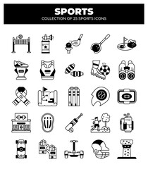 Collection of 25 Sports Icons. A Visual Guide to Various Sports and Their Equipment