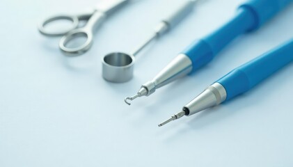 Close-up of veterinary instruments on sterile white surface , isolated, forceps, healthcare