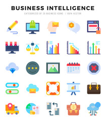 Business Intelligence web icons in Flat style.