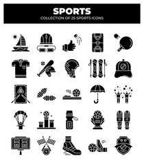 Collection of 25 Sports Icons. Sport Equipment. Games. and Activities
