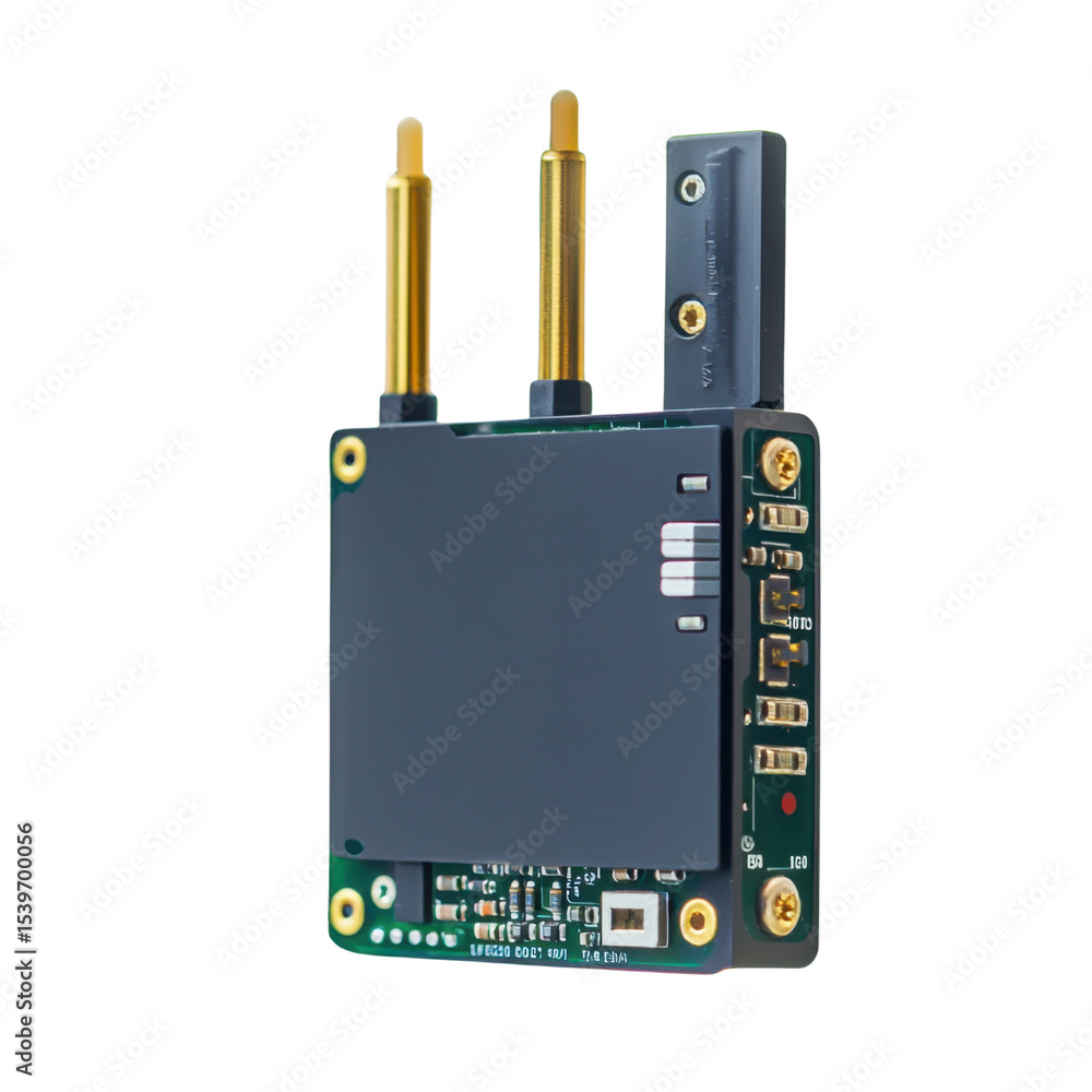 Poster electronic circuit board with contacts and components on isolated background