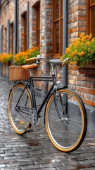 Gordijnen bike under rain, vintage bicycle rain, moody rain wall , Vintage Bike Rain Stillness,  bicycles  © Tichaporn