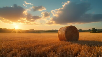 Golden wheat field at sunset rural landscape nature photography tranquil environment wide view harvest concept