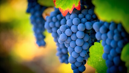 Grapes ripening on vines vineyard close-up photography summer natural light freshness concept