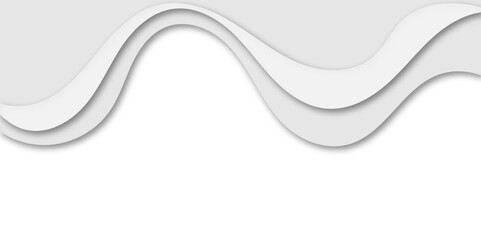Abstract flowing wave layers in grayscale with soft shadows create a modern 3D paper-cut effect. Use as a minimalistic background for design, technology, or corporate presentation themes.