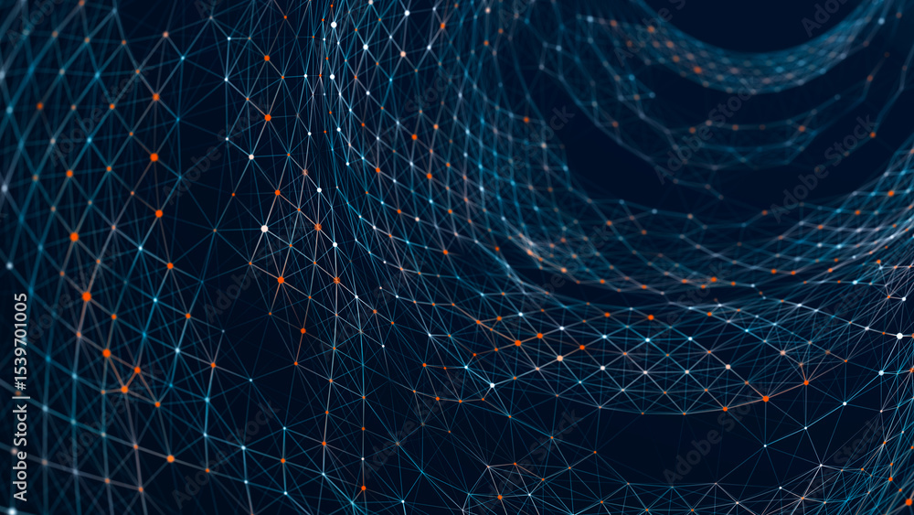 Leinwandbilder Digital binary data tunnel. Abstract connection of dots and lines on dark background. Concept of network. 3D