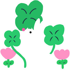 clover, leaf, luck, irish, illustration, green, nature, plant, lucky, flower, ireland, symbol, spring, 스티커, 다꾸, 폰꾸, 텀꾸, 초록색, 클로버, 네잎클로버, 나뭇잎, 식물, 꽃, 행운, 아일랜드, 아이리쉬, 초록, 토끼, 동물, animal, rabbit, bunny, 