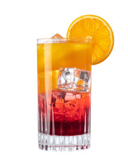 Refreshing Aperol Spritz Cocktail with Orange Slice and Ice Cubes in a Glass, transparent background
