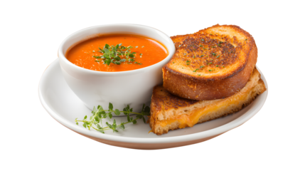 Grilled Cheese Sandwich with Tomato Soup Served on a Plate