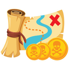 set of pirate treasure map isolated vector on white