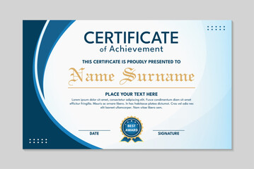Simple blue and white wave achievement certificate template design