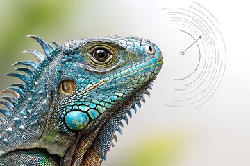Obraz premium Pixelated Blue Iguana Portrait Against Blurred Background