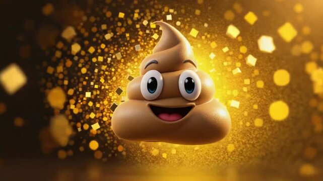 Animated Character Smiling with Golden Sparkles Background