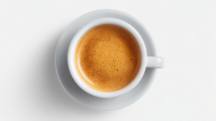 Freshly Brewed Espresso Coffee in White Ceramic Cup on Minimalist Background
