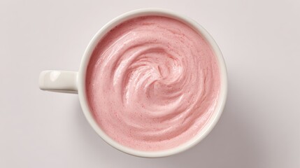 Pink Whipped Cream in White Coffee Mug on Light Background Surface