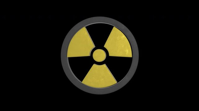 3D Radioactive Sign Rotating on a Transparent Background. Seamless Loop. 4K