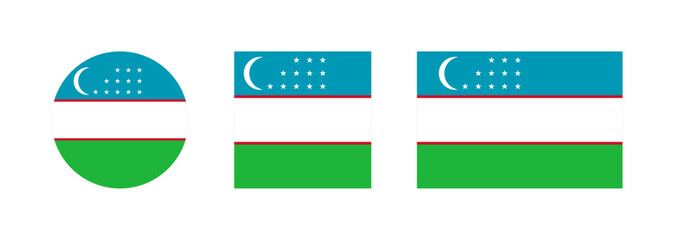 
Uzbekistan flag PNG vector. Uzbekistan square and round icon isolated on transparent PNG background. Uzbekistan flag icon.