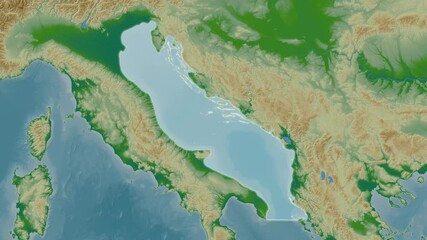 Adriatic Sea. Close-up on a colored elevation map