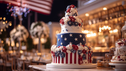American Flag Themed Cake Tower – 4th of July Celebration and Independence Day USA