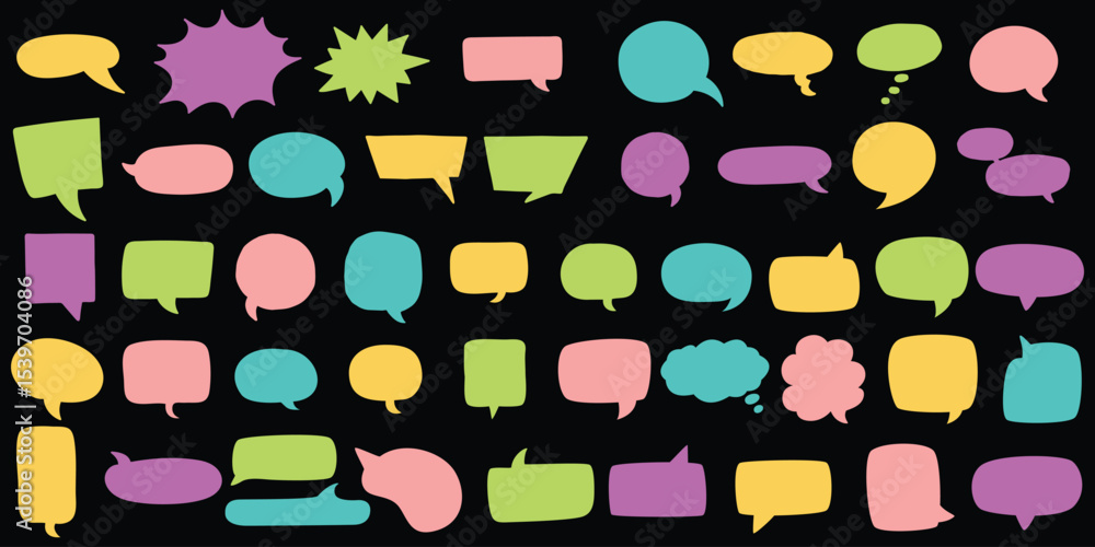 Poster colorful speech bubble thought bubble comic bubble blank isolated vector set collection playful on b