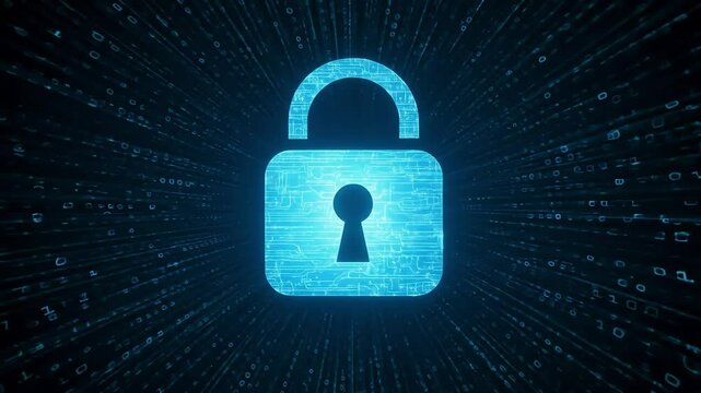 Glowing digital padlock icon on a ripple effect, symbolizing advanced cybersecurity and secure access.