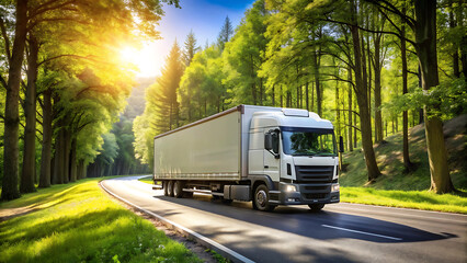 Low emission delivery truck on smart road with trees sustainable logistics vector image