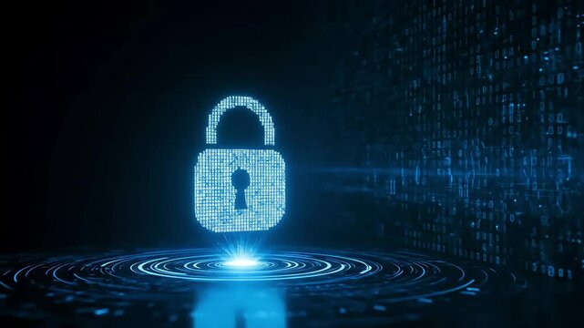 Glowing digital padlock icon on a ripple effect, symbolizing advanced cybersecurity and secure access.