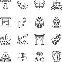 Pack of Ancient History Outline Style Icons  

