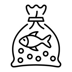 A linear style icon representing fish bag