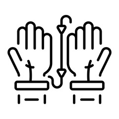 A linear style icon representing fishing gloves
