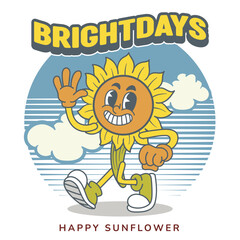 Vector Illustration of Sunflower Mascot with Retro Cartoon Mascot Available for Logo Badge