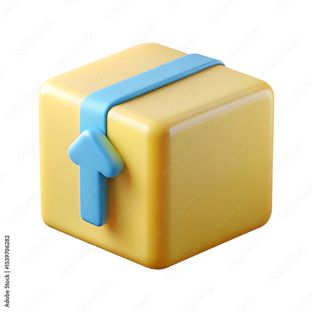 Poster 3d render yellow cube upload icon isolated on transparent background