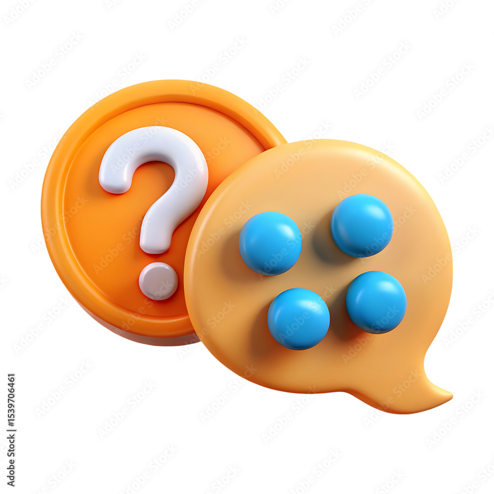 Poster 3d render question mark and chat bubble isolated on transparent background