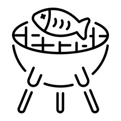 An outline style icon depicting grill fish