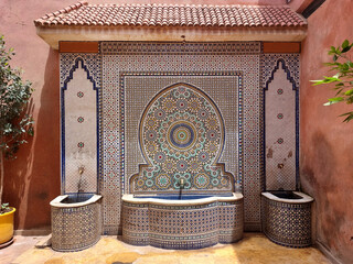 Moroccan public mosaic fountains made by zellige