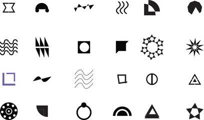 Set of geometric shapes. Memphis design, retro Smile brush hand drawn vector element set. Emoji fun face, heart, crown symbol