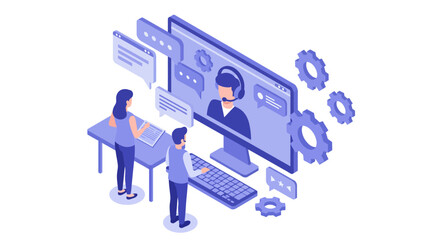 Remote support and team collaboration in a digital workspace vector illustration