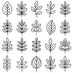 leaf line icon collection isolated vector on white