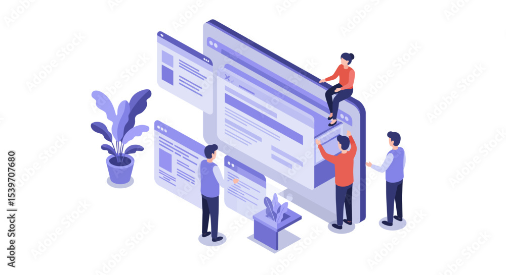 Poster collaborative teamwork in website development and design vector illustration