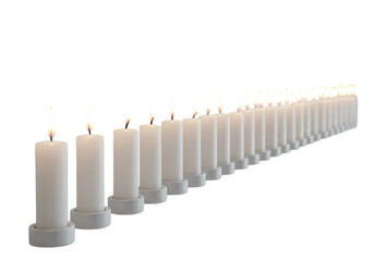 A Line of Light Illuminated Candles in the Dark isolated on transparent baackground