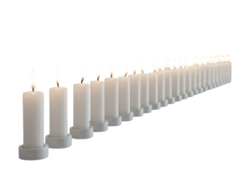 A Line of Light Illuminated Candles in the Dark isolated on transparent baackground